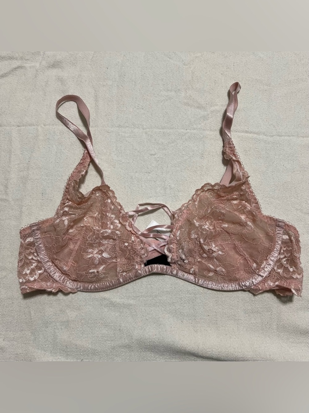 Adore Me Pink Lace Underwire Bra with Satin Accents size 34B